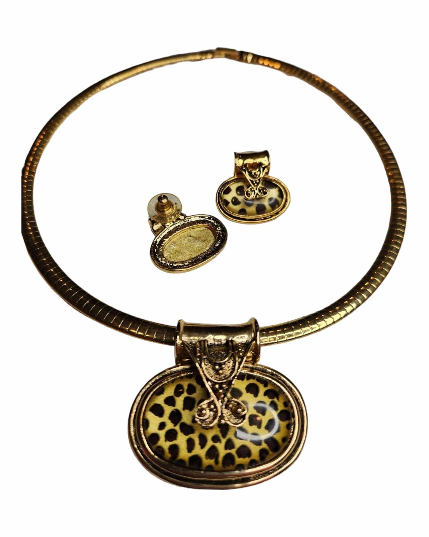 Leopard Slide Pendant Necklace and Earrings Set