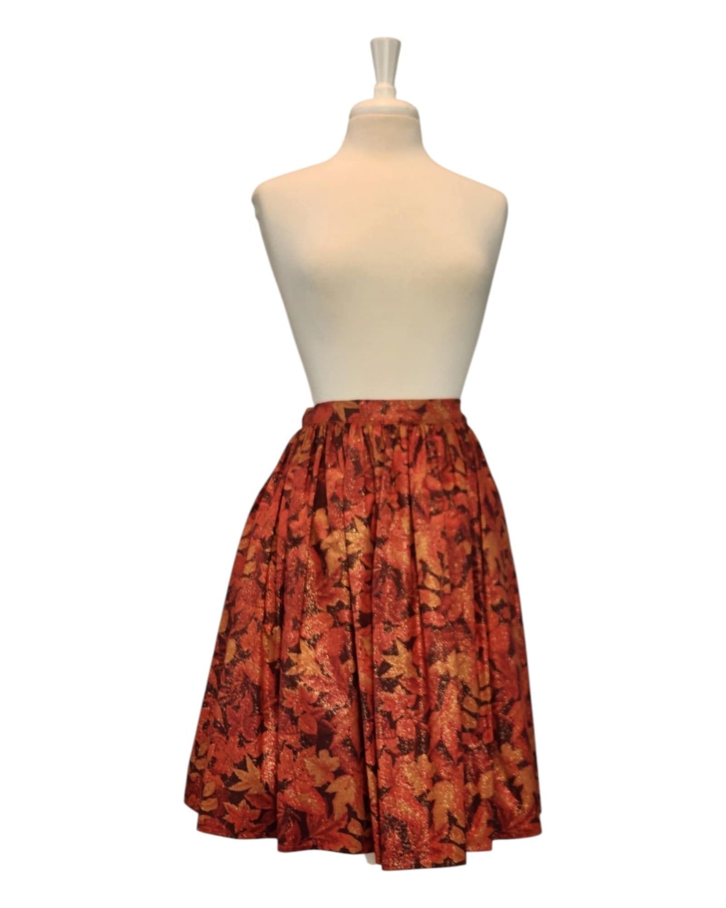 Orange Leaves - 28" Pleated Skirt With Pockets