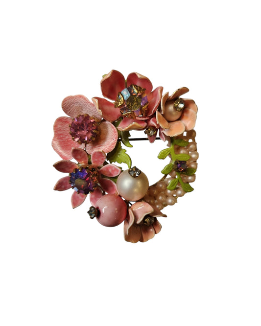 Vintage Pink Floral Brooch