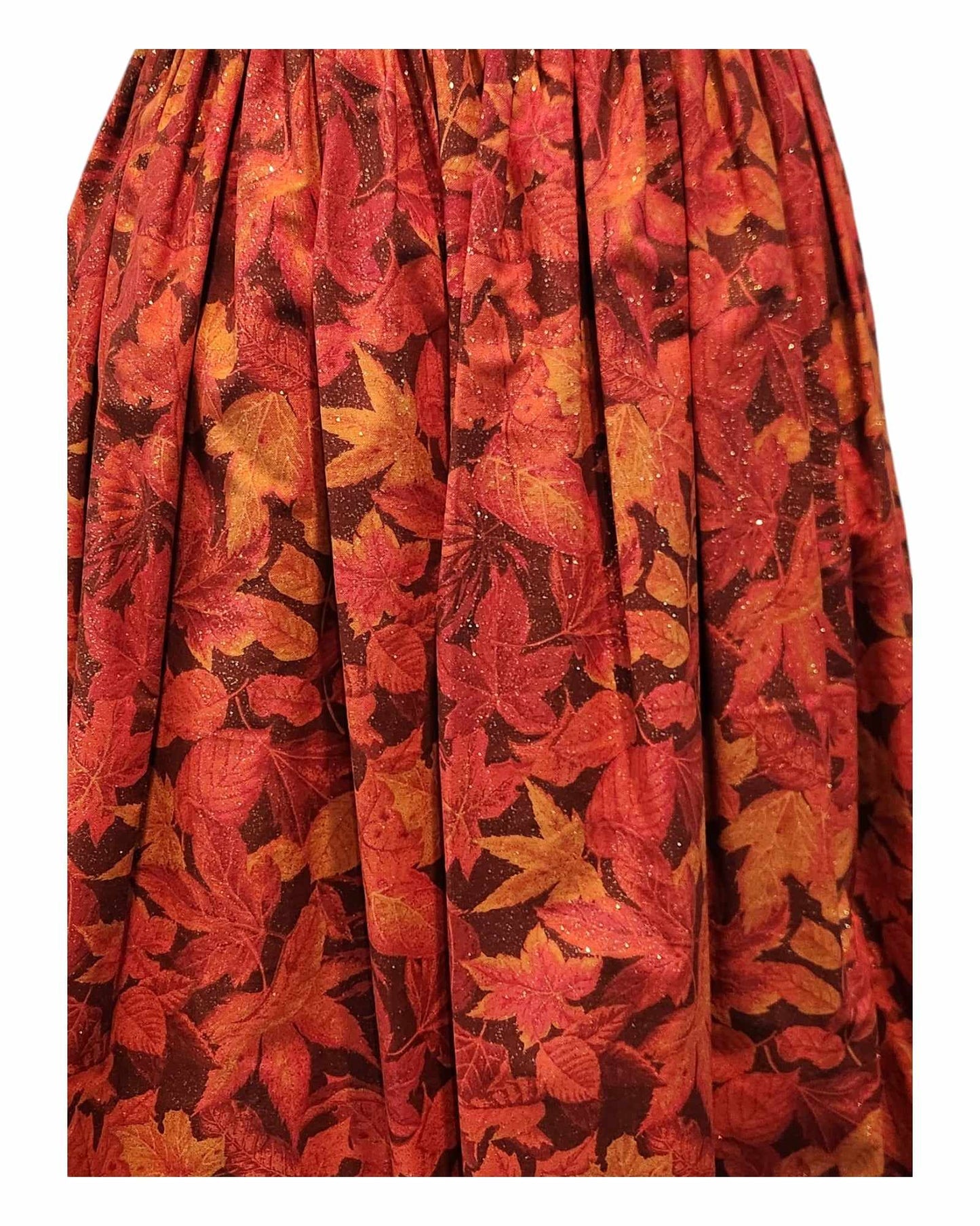 Orange Leaves - 28" Pleated Skirt With Pockets