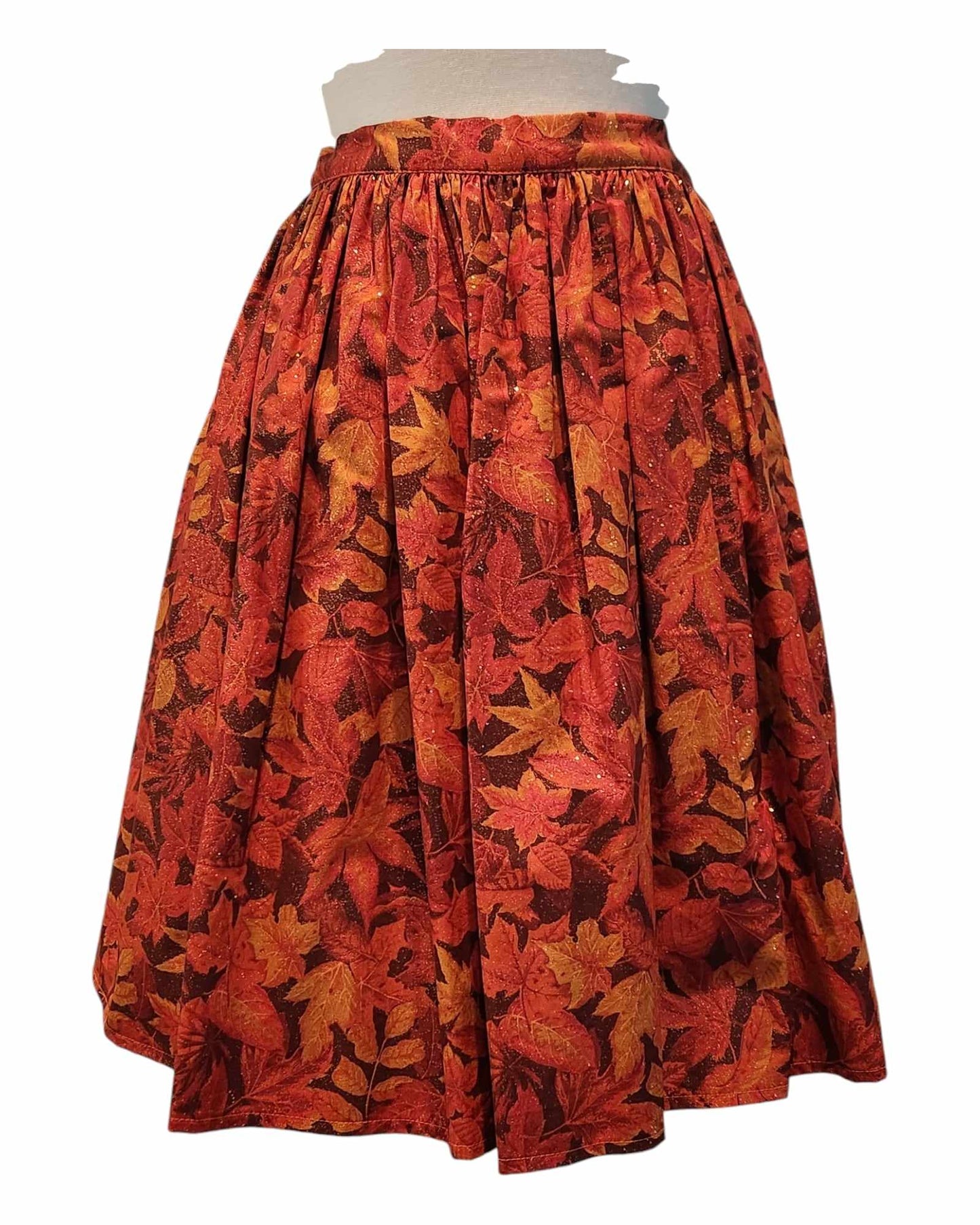 Orange Leaves - 28" Pleated Skirt With Pockets