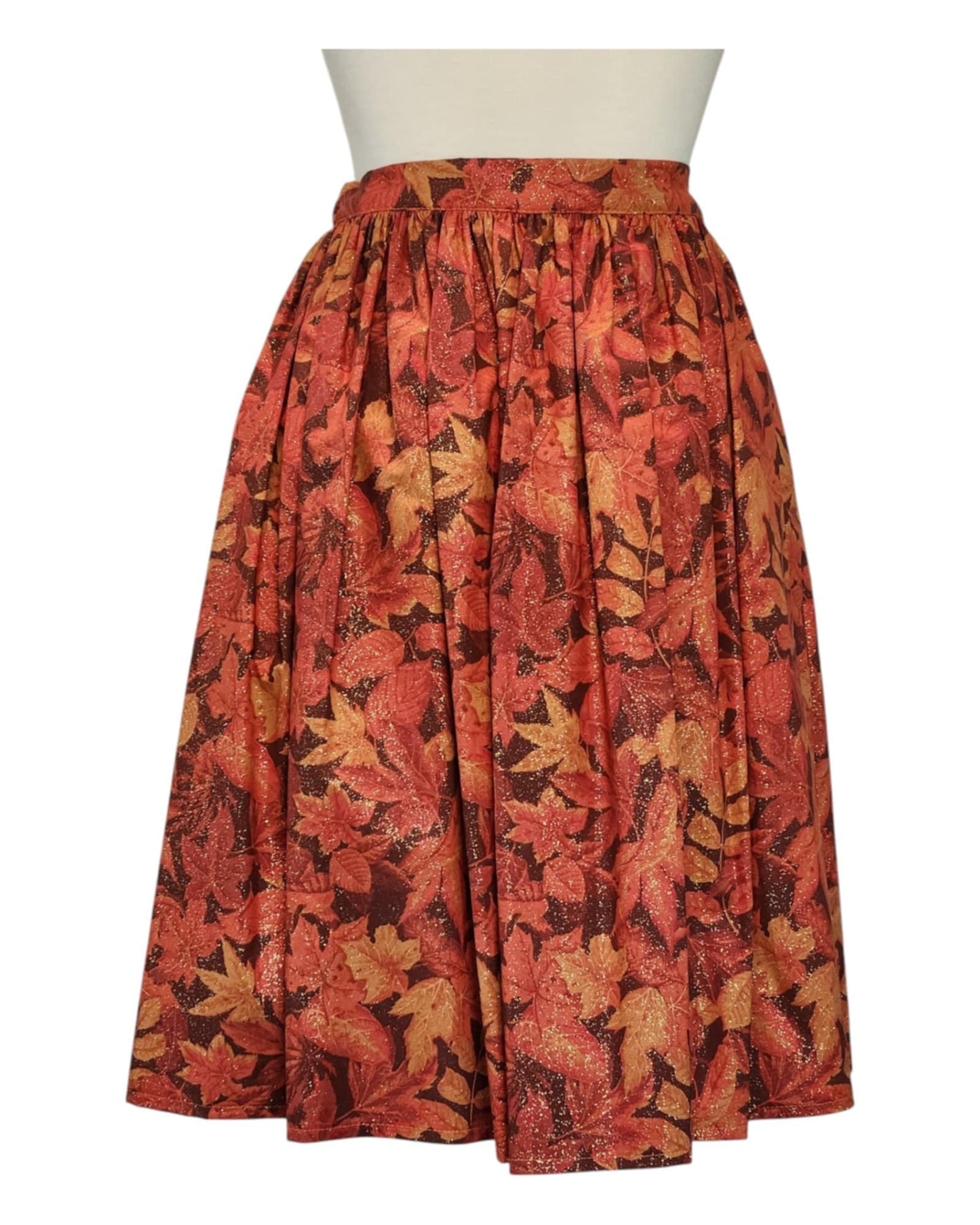 Orange Leaves - 28" Pleated Skirt With Pockets